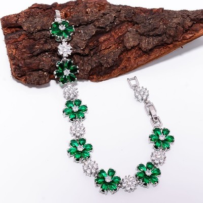 Chrome Diopside, CZ 925 Sterling Silver Adjustable Bracelet 7-8'' B13269