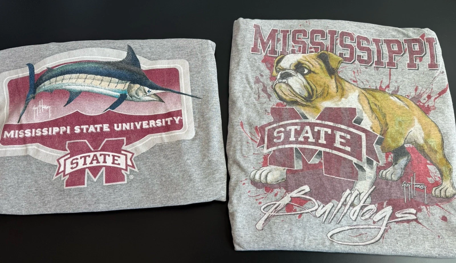 Guy Harvey Mississippi State T-Shirt Lot Mens XXL Gray Marlin Bulldog Graphic