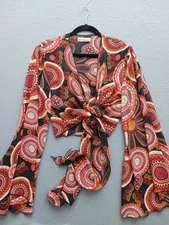 Meet Me In Miami Women Wrap Blouse Multicolor Geometric Long Sleeve