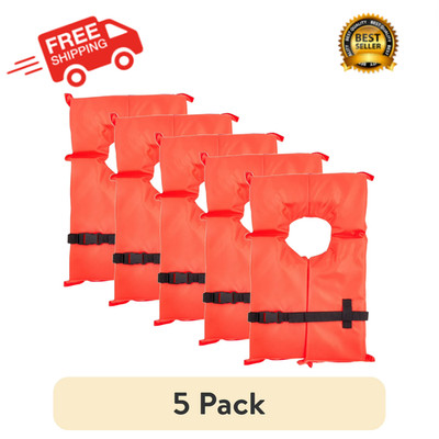 (5 pack) X2O U.S. Coast Guard Approved Type II Adult Life Jacket, Orange, Unisex