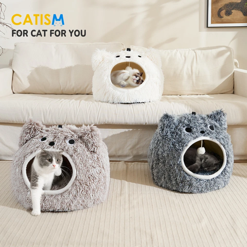 Comfortable Soft Plush Cat Bed Cave Hooded Pet Bed for Dogs Cats Self Warming - Image 2 of 4