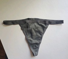 VTG NWT Victoria's Secret Signature Cotton V-String Logo Waistband L Dark Gray