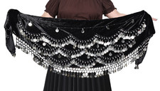 Women's Velvet Crochet Coin Hip Scarves Jingly Stretch Black Color 10pc lot