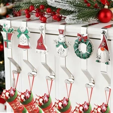 6Pcs Christmas Stocking Holders, Christmas Pattern Design Stocking Hangers Si...
