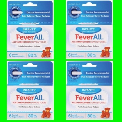 4 FeverAll Infants' Acetaminophen Rectal Suppositories 80mg  24 Total 12/2026