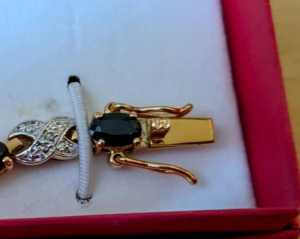 Genuine Dark Sapphire & CZ Tennis Bracelet & Earrings Set | Gold Plated 2 tone - Image 4 of 4