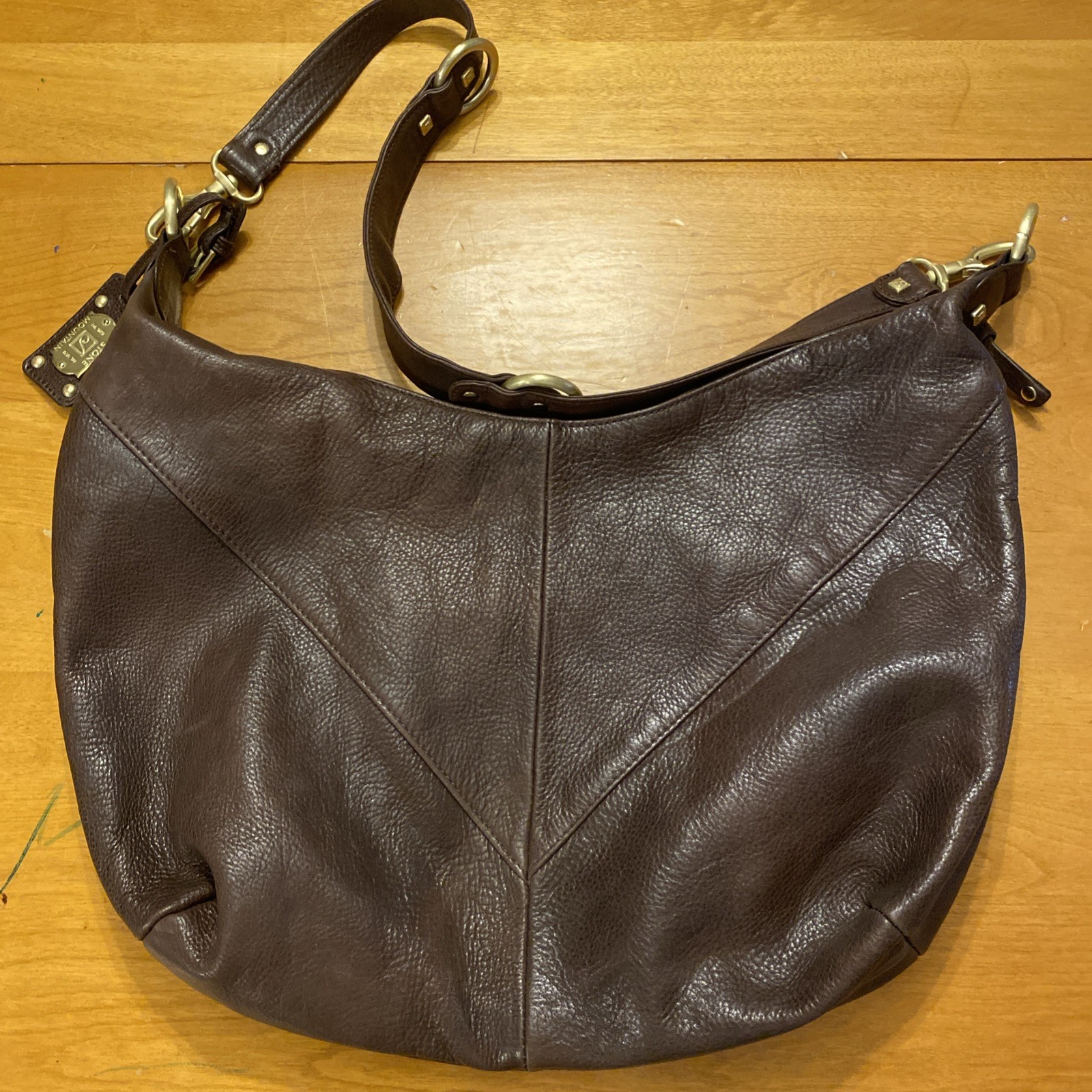 Stone Mountain Brown Pebbled Leather Shoulder Bag  Strap Slouch Hobo Tote Bag