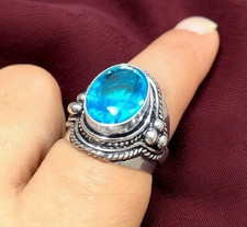Swiss Blue Topaz Gemstone Ethnic Handmade 925 Sterling Silver Jewelry Ring
