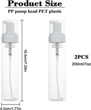 2pcs Pump Dispenser 7oz Foam Bottle - 200ml Travel Empty Hand Soap Clear Plastic