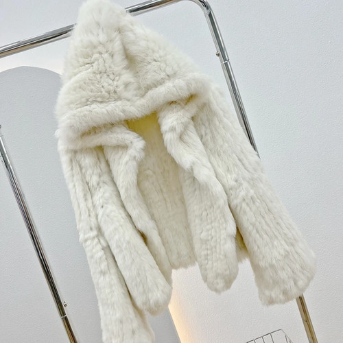 Real Rabbit Fur Long Sleeve Knitted Weave Female Women Jacket Hooded Coat - Picture 17 of 44