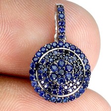 925 Sterling Silver Pendant Blue Sapphire Round Diamond Cut Gemstone Jewelry