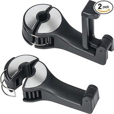 2 Pack 2-In-1 Car Headrest Hook  Phone Holder Vehicle Storage,Silver