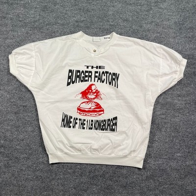 Vintage 90s Burger Factory Hollywood Henley Shirt MED. 23x24 White Santa Monica