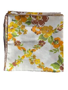 12 Vintage Cloth Napkins 70s Floral brown orange & yellow Retro Mod