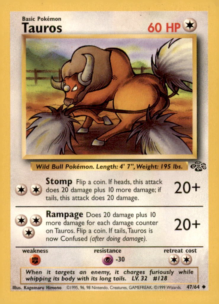 Tauros 47/64 Uncommon Jungle Pokemon Near Mint