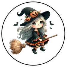 ADORABLE HALLOWEEN WITCH ON BROOM ENVELOPE SEALS LABELS STICKERS PARTY FAVORS