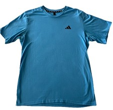 Adidas Aeroready Light Blue Small Logo Cotton Poly Short Sleeve T-Shirt Large 