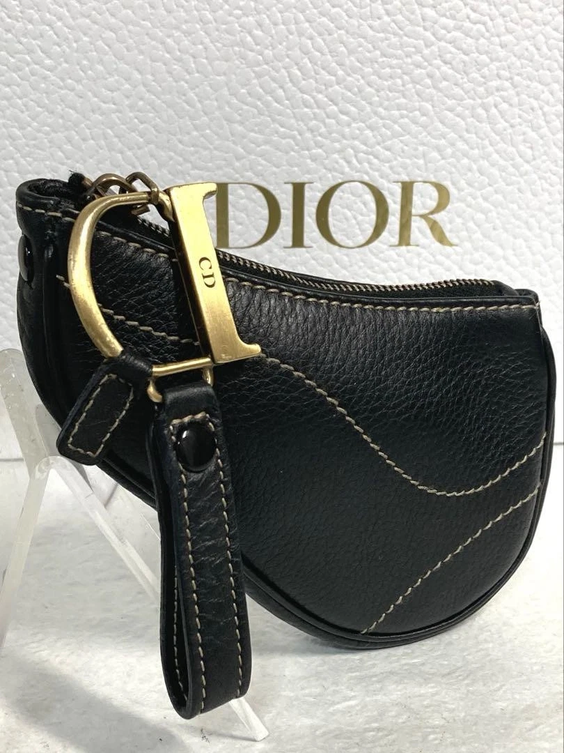 Christian Dior pochette selle mini porte monnaie cuir noir
