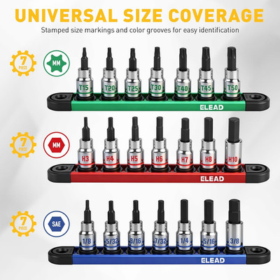 21 Piece Allen Bit Socket Set, 3/8'' Drive Hex & Torx Socket Set with Magnetic