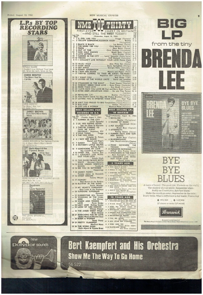 NEW MUSICAL EXPRESS NME AUGUST 12TH 1966 BEATLES/TROGGS - Image 2 of 2