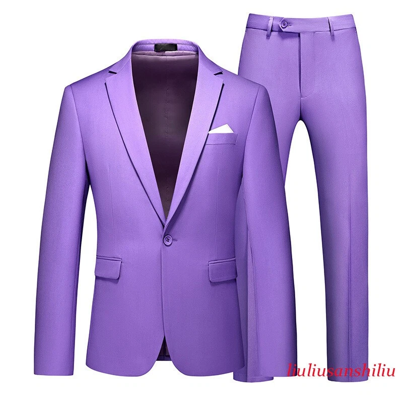 Men's One Button Formal Suits 2pcs Blazer Jacket Pants Slim Party Grooms Wedding