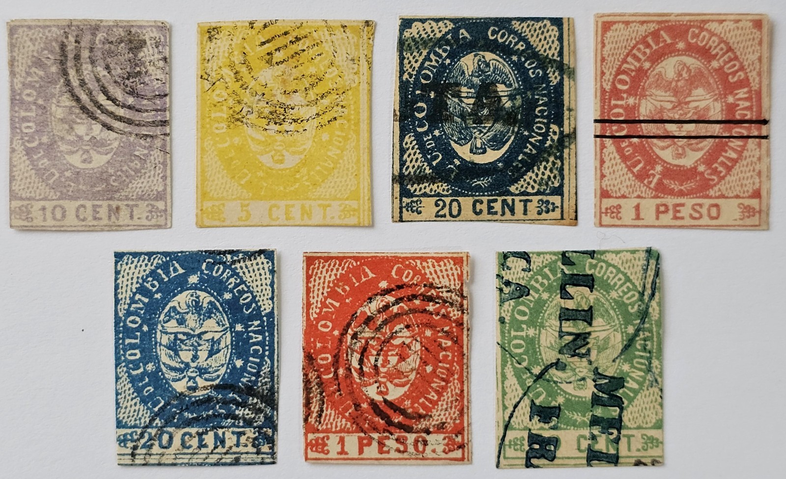 COLOMBIA CLASSICS SCARCE 1865 Lot of 7 Mainly FU as Photos.  €200+