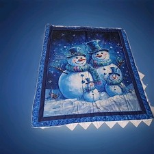 Snowman Family Hand Stitched Quilted Christmas Wall Hanging Quilt 38 X 44