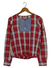 TIGERHILL Damen Bluse Gr. 36/S Rot Kariert Baumwolle Bohemian Vintage