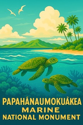 PAPAHANAUMOKUAKEA MARINE NATIONAL MONUMENT *2X3 FRIDGE MAGENT* HAWAII WILDLIFE