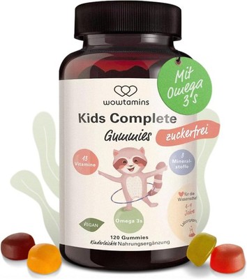 Kids Complete zuckerfrei Vegane Multivitamin Gummies Omega 3 C, D3, B12, Zink...