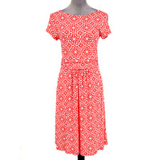 Boden Dress Womens 6 Red Ivory Print Stretch Knit Pockets Fit n Flare Resort