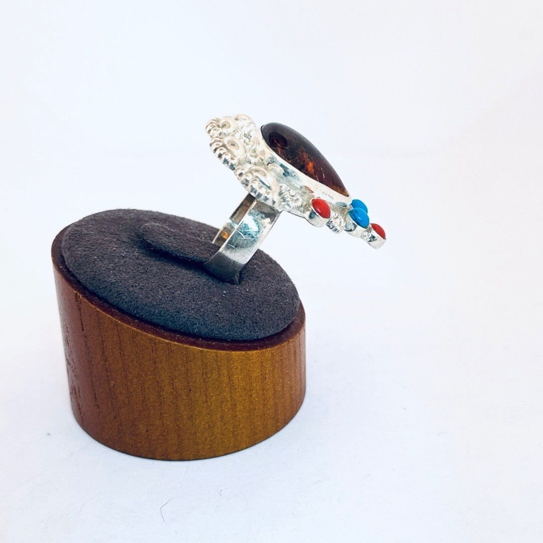 925 Sterling Silver Statement Ring Amber Turquois… - image 2