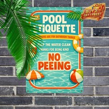 Tropical Leaves Summer Pool Rules Quote Metal Tin Sign Decor 8x12