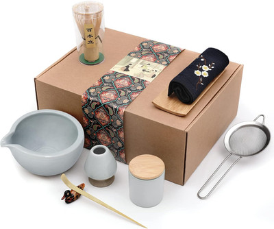 9Pcs Japanese Matcha Tea Set, Matcha Bowl with Pouring Spout, Matcha Whisk, Cera