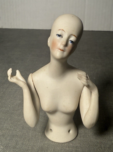 Antique 3 1/2" GERMAN Porcelain HALF LADY DOLL Dome Head Marked 6078