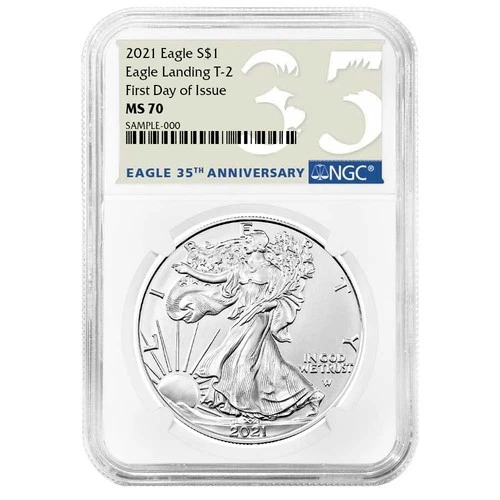 2021 $1 Type 2 American Silver Eagle NGC MS70 FDI 35th Anniversary Label