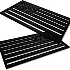 2PCS American Flag Decal Embossed 3D Metal Cut-Out Black Flag Emblem -Hollow Out