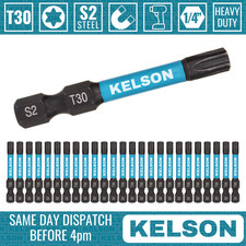 25 x T30 Torx 50mm 2" Impact Screwdriver Bits Magnetic 1/4" Universal KELSON
