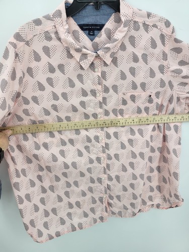 Tommy Hilfiger Shirt Womens Plus 2X Pink Polka Dot Hearts Button Up Long Sleeve - Picture 7 of 9