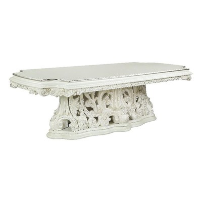 ACME Adara Wooden Top Dining Table with Single Pedestal in Antique White