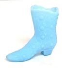 Vintage Fenton Blue Satin Glass Daisy and Button Boot Shoe Figurine