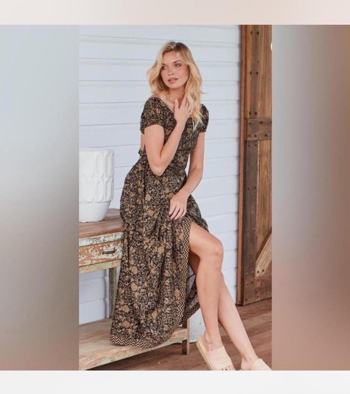 Free People Black Floral Sleeveless Maxi Dress Criss Cross Back Size M |  eBay