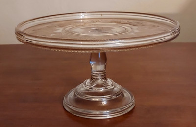 EAPG Bryce Walker RUBY Beaded Band Pattern Glass CAKE STAND Pedestal Plate