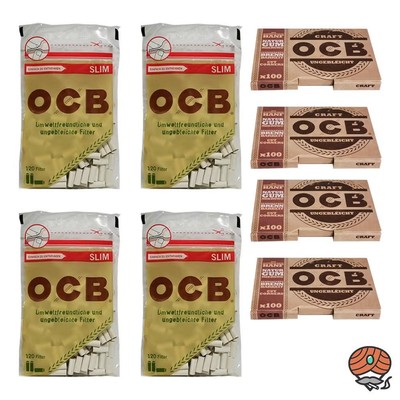 OCB SET: 4x OCB Organic SLIM Filter + 4 OCB Craft Ungebleicht / Blättchen