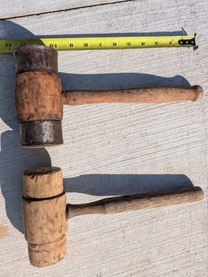 WI Barn Antique Wood  Mallet Hammers 1 with Hand Forged Steel Band Wagon Hammer