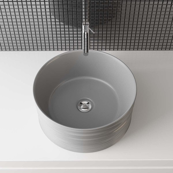 Waschbecken Aus Keramik, Aufsatzwaschbecken, Rund, Weiß, 41X41X18 Cm-image