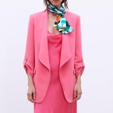 Zara Pink Open-Front Blazer with Roll-Tab Sleeves
