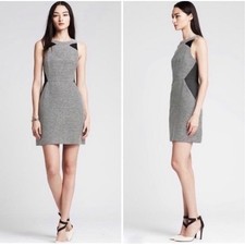 Banana Republic Petite 8P Black White Textured Sheath Dress with Mesh Insets