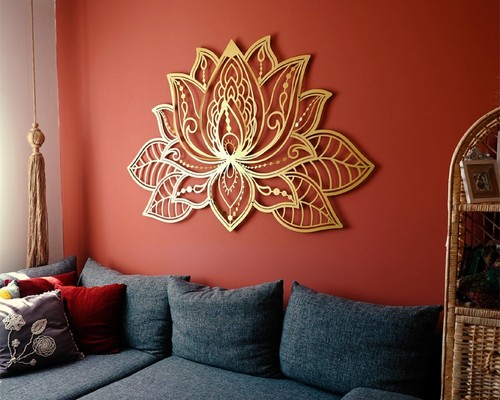 3D Large Lotus Design Flower Mandala Wall Art Living Room Decor Designer Gift