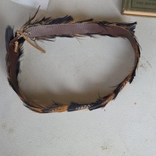 Handmade Brown  Black Spotted Feather Leather Headband, Feather Bundle Style